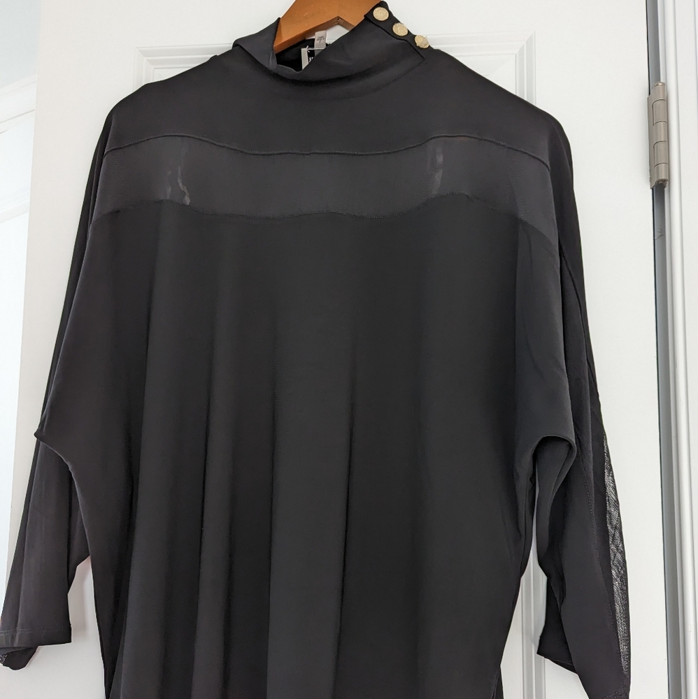 anne klein black blouse mock neck collar